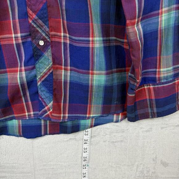 Vintage Wrangler Western Snap Shirt Plaid Pearl Snap Long Sleeve 1990s Men Sz L - Picture 8 of 9
